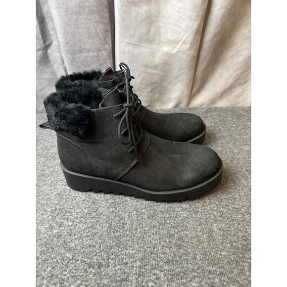 Eileen Fisher Women’s Kenille Sport Suede/Shearling Wedge Boot Black Sz 7 NWOB - Picture 1 of 10
